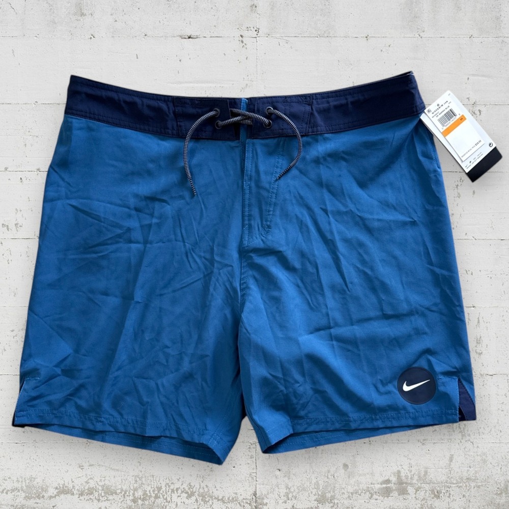 NWT NIKE Swim‎ DK Marina Blue Swim Trunks Board Shorts Unlined Sz 34